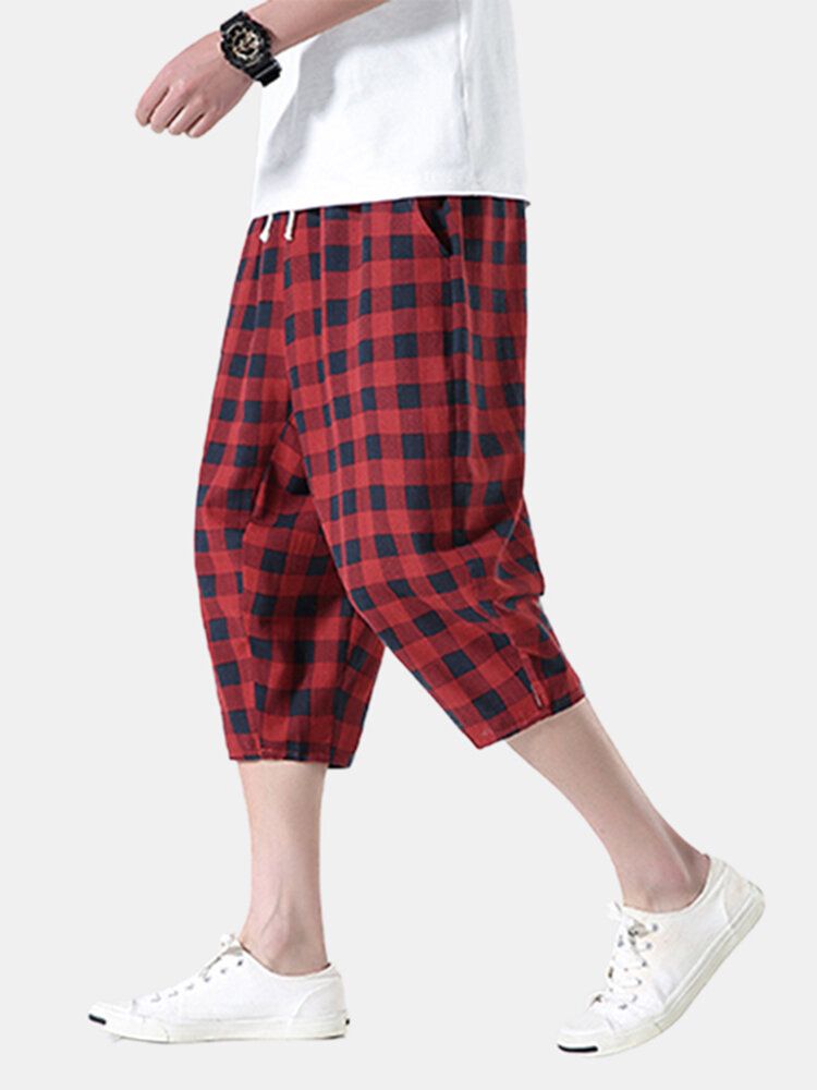 Pantalones Casuales Hasta La Pantorrilla Con Cordón A Rayas De Algodón Vintage Para Hombre