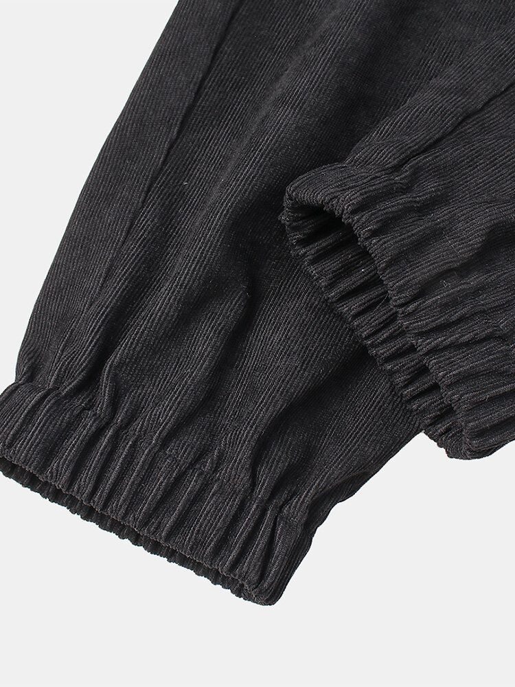 Pantalones Casuales Negros Con Cordón De Rayas Laterales De Pana Para Hombre