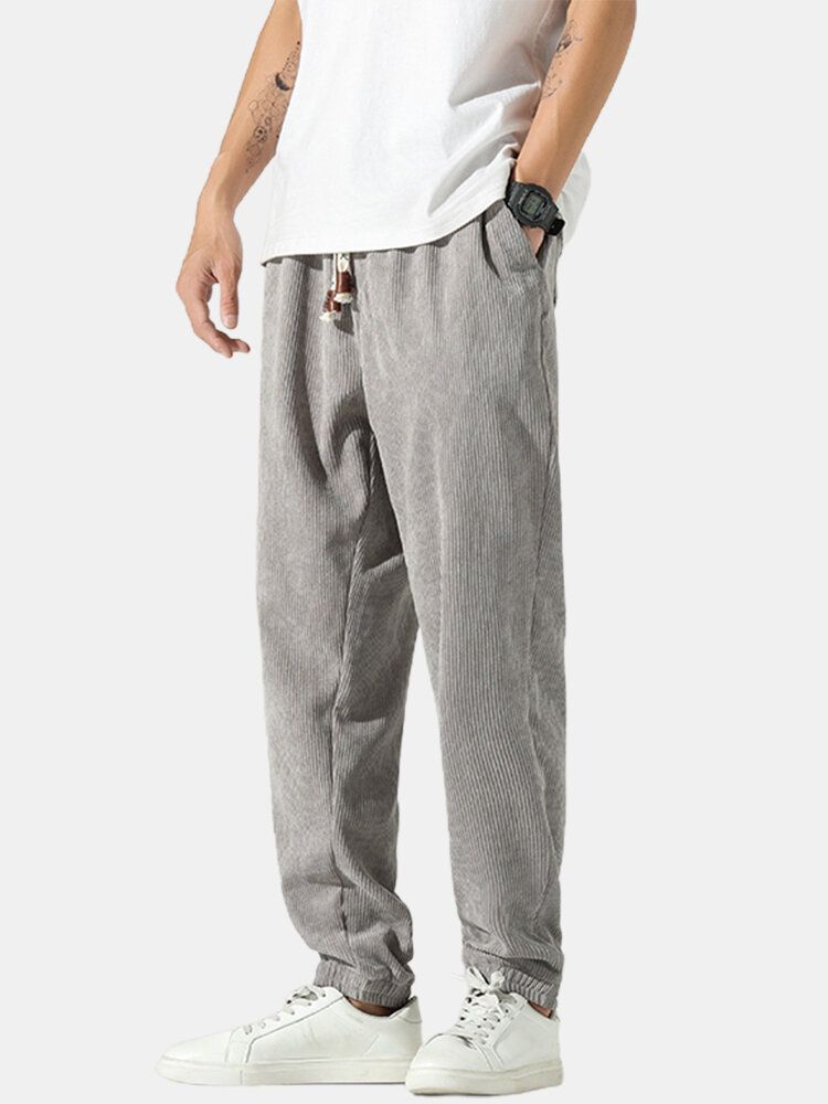 Pantalones Casuales De Pana De Color Sólido Para Hombre Con Bolsillo