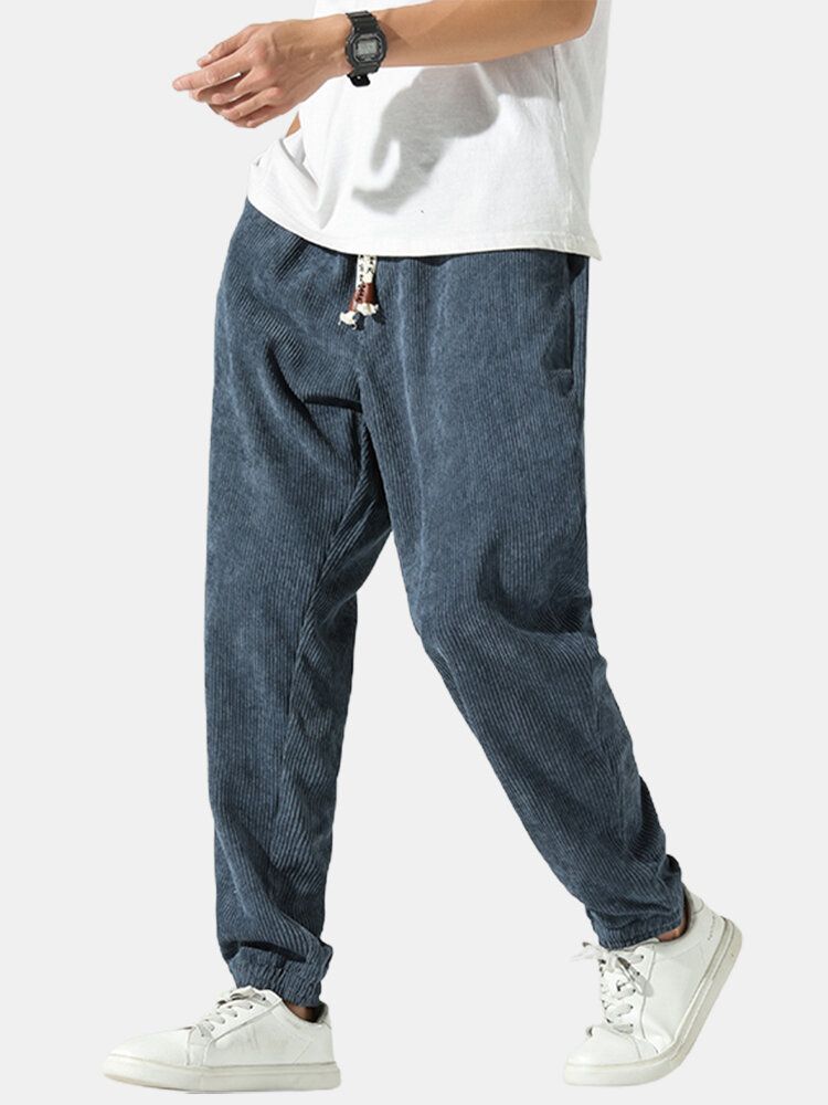 Pantalones Casuales De Pana De Color Sólido Para Hombre Con Bolsillo