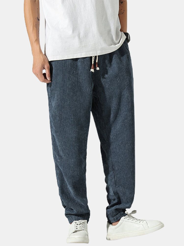 Pantalones Casuales De Pana De Color Sólido Para Hombre Con Bolsillo