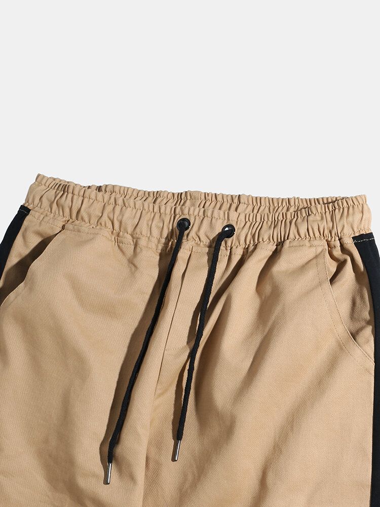 Pantalones Casuales De Retazos Laterales De Color Sólido Para Hombre Con Bolsillo