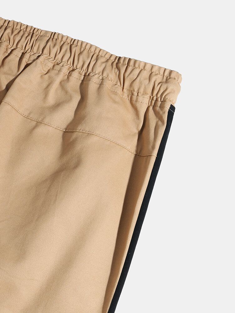 Pantalones Casuales De Retazos Laterales De Color Sólido Para Hombre Con Bolsillo