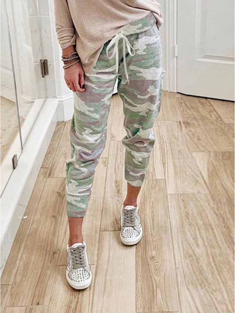 Pantalones Casuales Sueltos De Cintura Elástica Con Estampado De Camuflaje Para Mujer