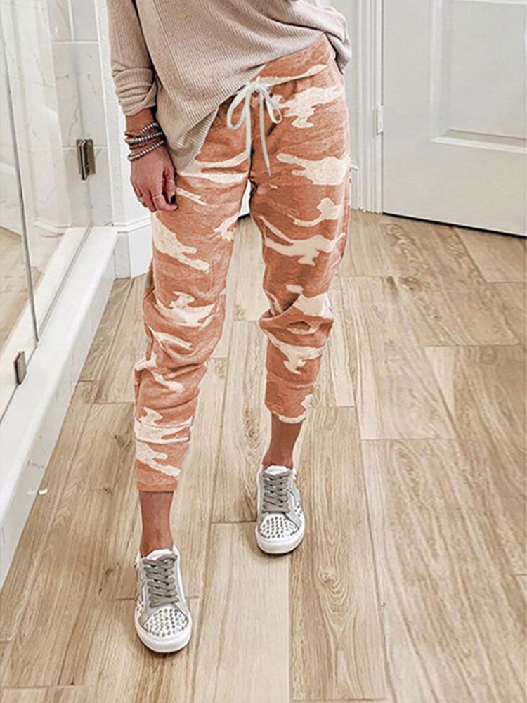 Pantalones Casuales Sueltos De Cintura Elástica Con Estampado De Camuflaje Para Mujer