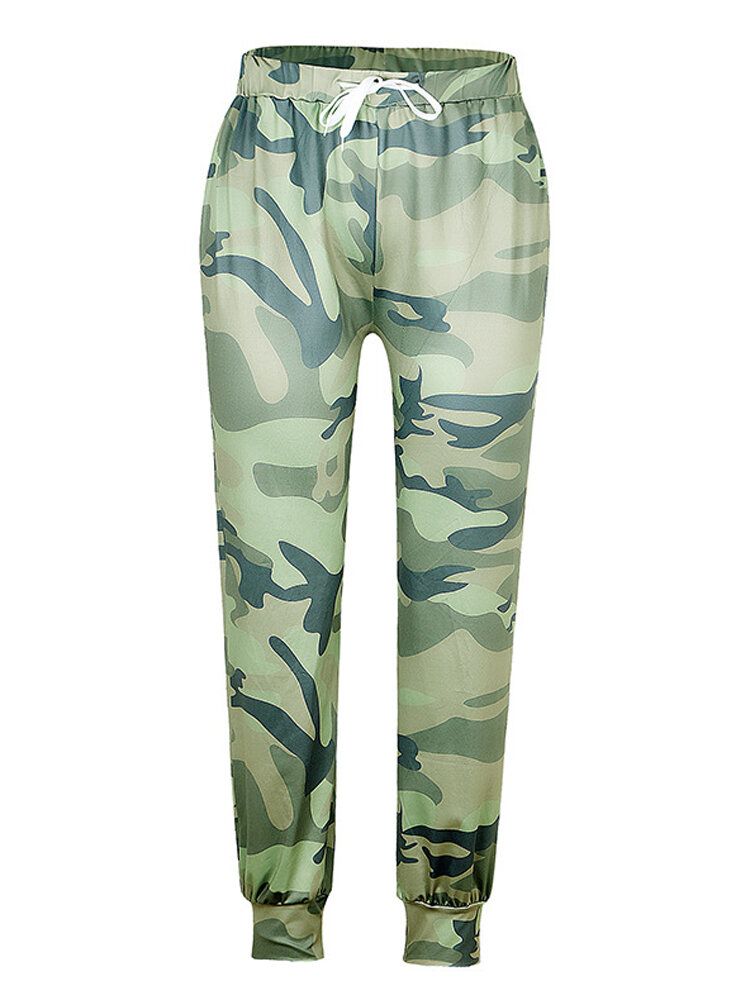 Pantalones Casuales Sueltos De Cintura Elástica Con Estampado De Camuflaje Para Mujer