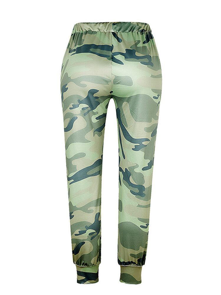 Pantalones Casuales Sueltos De Cintura Elástica Con Estampado De Camuflaje Para Mujer