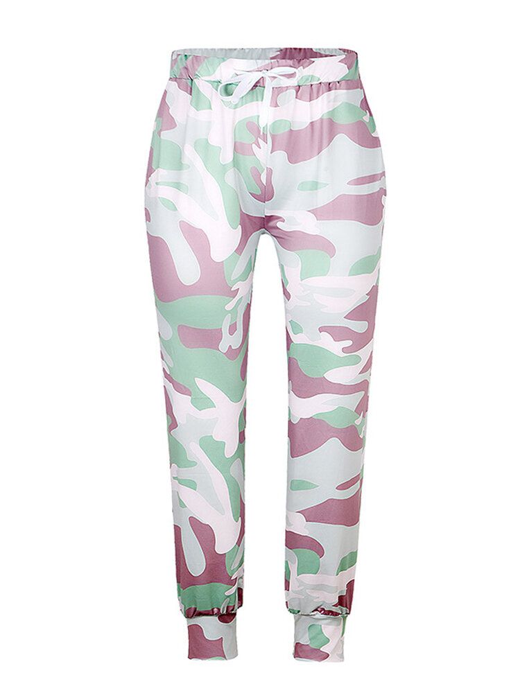 Pantalones Casuales Sueltos De Cintura Elástica Con Estampado De Camuflaje Para Mujer