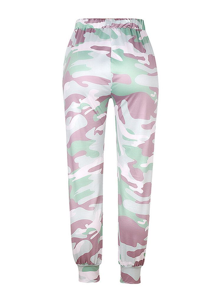 Pantalones Casuales Sueltos De Cintura Elástica Con Estampado De Camuflaje Para Mujer