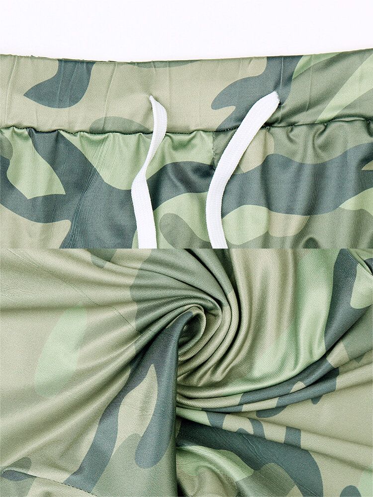 Pantalones Casuales Sueltos De Cintura Elástica Con Estampado De Camuflaje Para Mujer