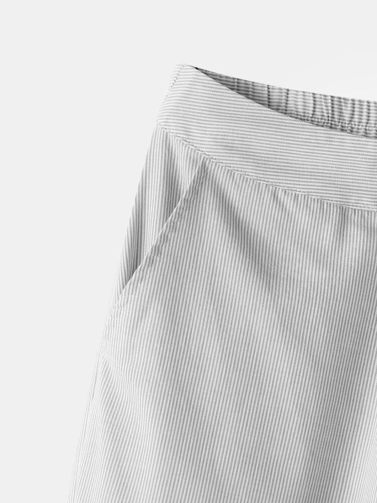 Pantalones Casuales Sueltos Con Bolsillo Con Botones Y Estampado A Rayas Para Mujer