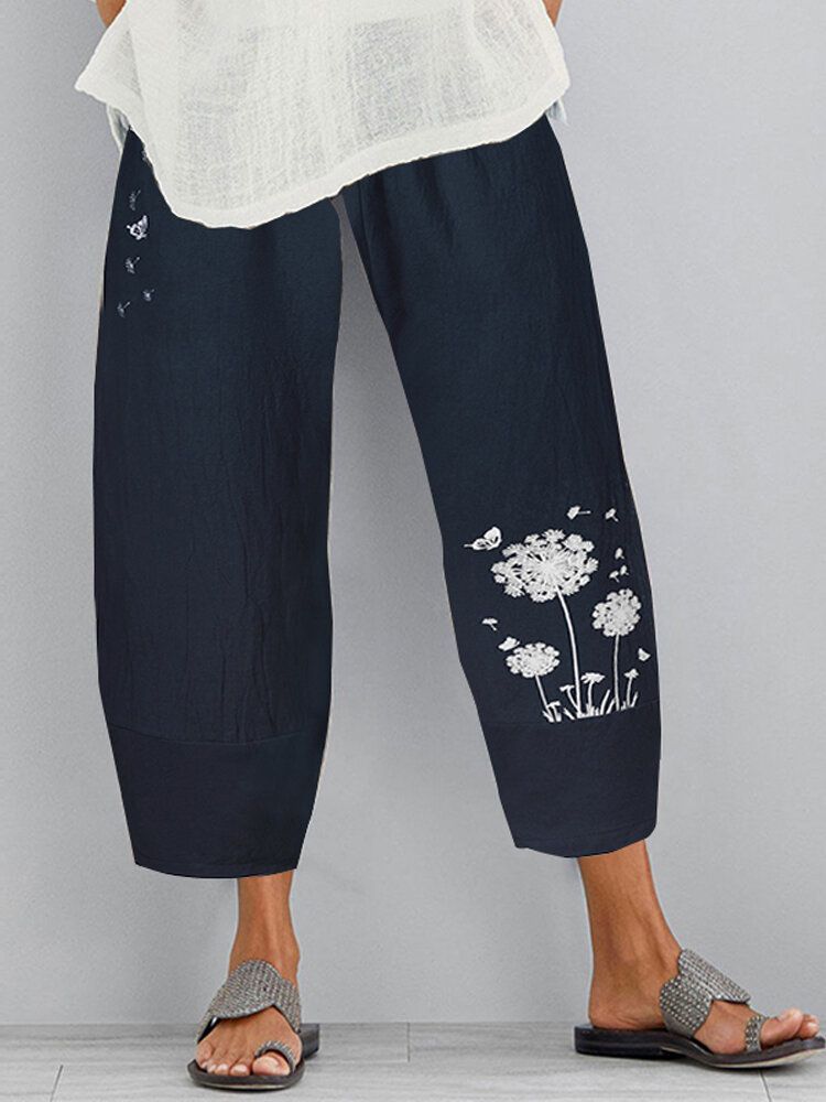 Pantalones Casuales Sueltos Con Cintura Elástica Con Estampado Floral Para Mujer