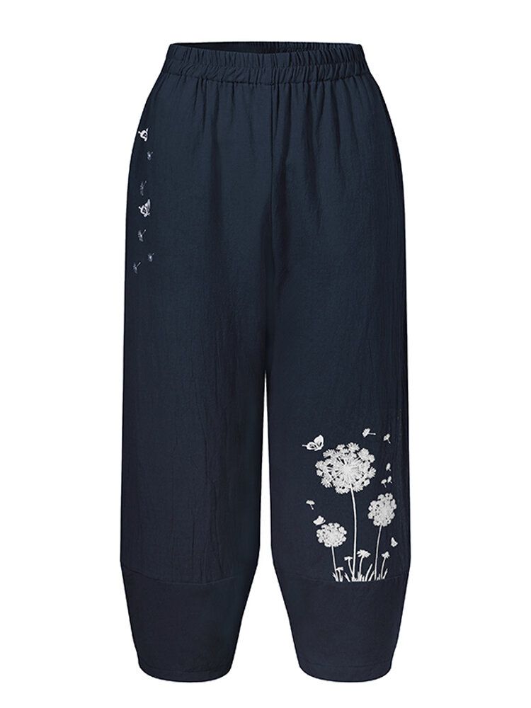 Pantalones Casuales Sueltos Con Cintura Elástica Con Estampado Floral Para Mujer