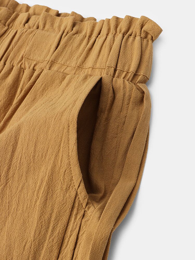 Pantalones Casuales De Talla Grande Con Cordón De Cintura Alta Elástica De Color Sólido Para Mujer