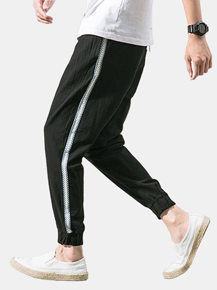 Pantalones Casuales De Tobillo Elástico Con Cordón De Color Sólido Para Hombre Con Bolsillo