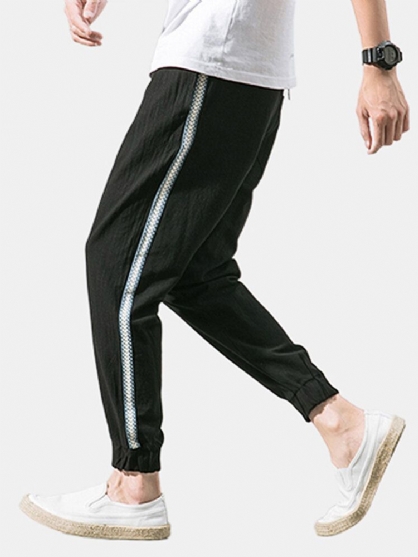 Pantalones Casuales De Tobillo Elástico Con Cordón De Color Sólido Para Hombre Con Bolsillo