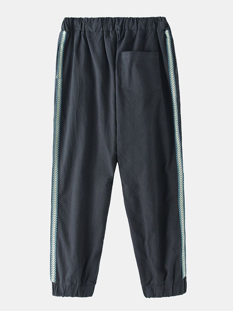 Pantalones Casuales De Tobillo Elástico Con Cordón De Color Sólido Para Hombre Con Bolsillo