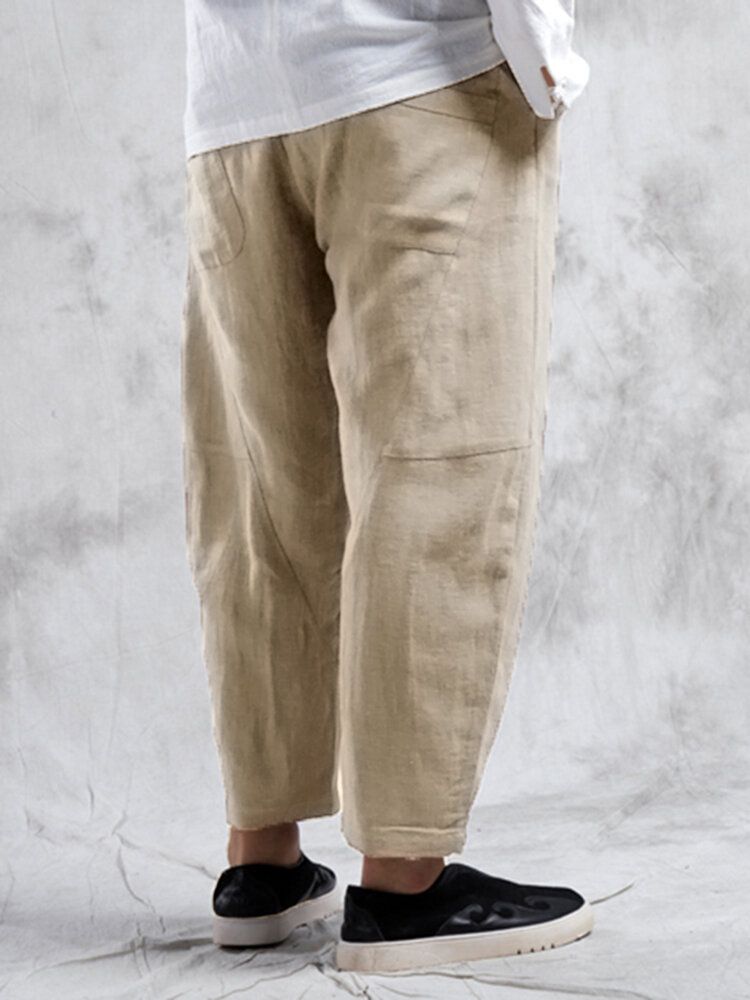 Pantalones Casuales Transpirables De Color Sólido 100% Algodón Para Hombre