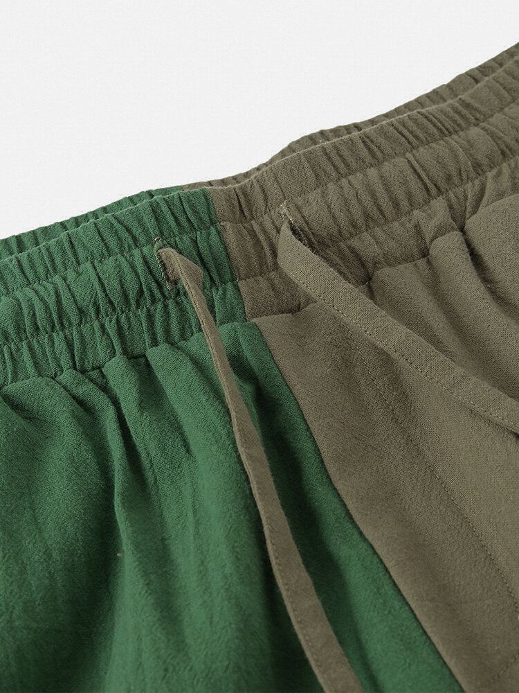 Pantalones Casuales Transpirables Con Cintura Elástica En Bloque De Color 100% Algodón Para Hombre