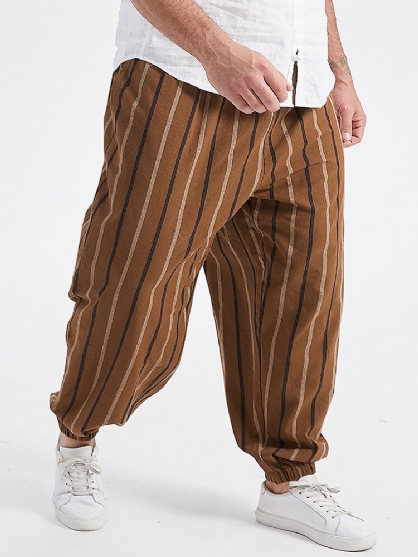 Pantalones De Chándal De Algodón De Cintura Media Con Estampado De Rayas Vintage Para Hombre De Talla Grande