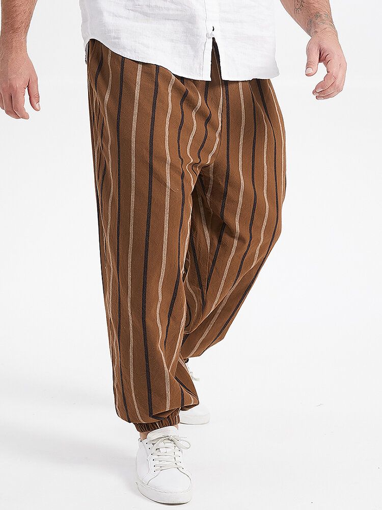 Pantalones De Chándal De Algodón De Cintura Media Con Estampado De Rayas Vintage Para Hombre De Talla Grande