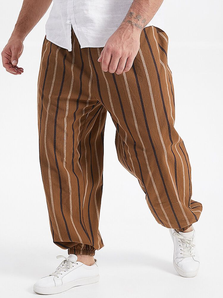 Pantalones De Chándal De Algodón De Cintura Media Con Estampado De Rayas Vintage Para Hombre De Talla Grande