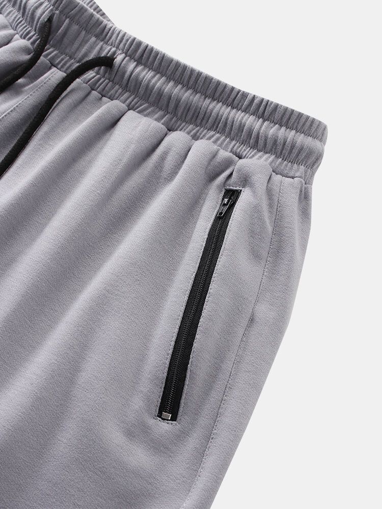 Pantalones De Chándal Básicos Con Bolsillos Con Cremallera Lisos Para Hombre