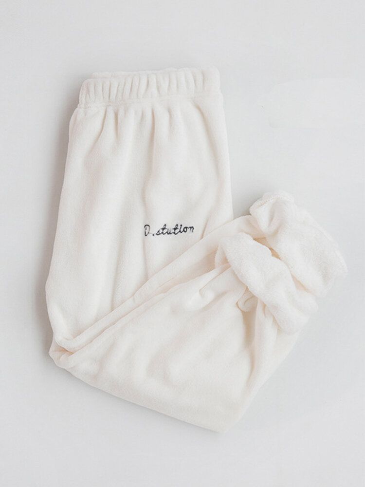 Pantalones De Chándal Cálidos De Lana De Color Sólido Con Patrón De Letras Para Mujer