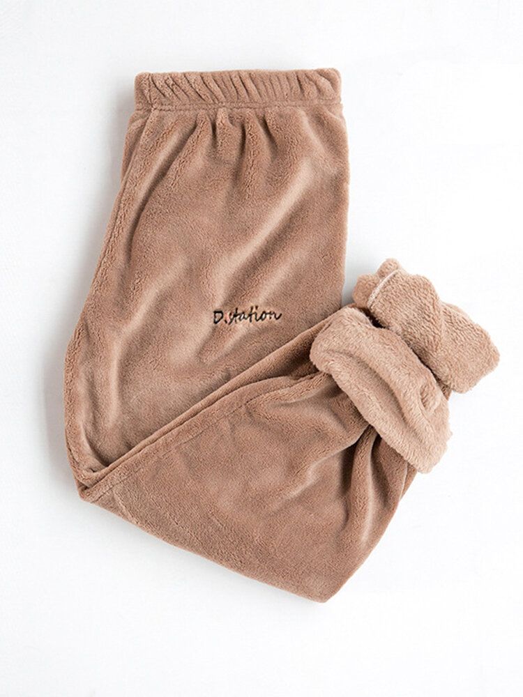 Pantalones De Chándal Cálidos De Lana De Color Sólido Con Patrón De Letras Para Mujer