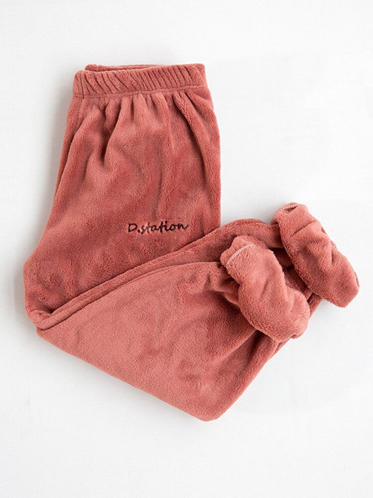 Pantalones De Chándal Cálidos De Lana De Color Sólido Con Patrón De Letras Para Mujer