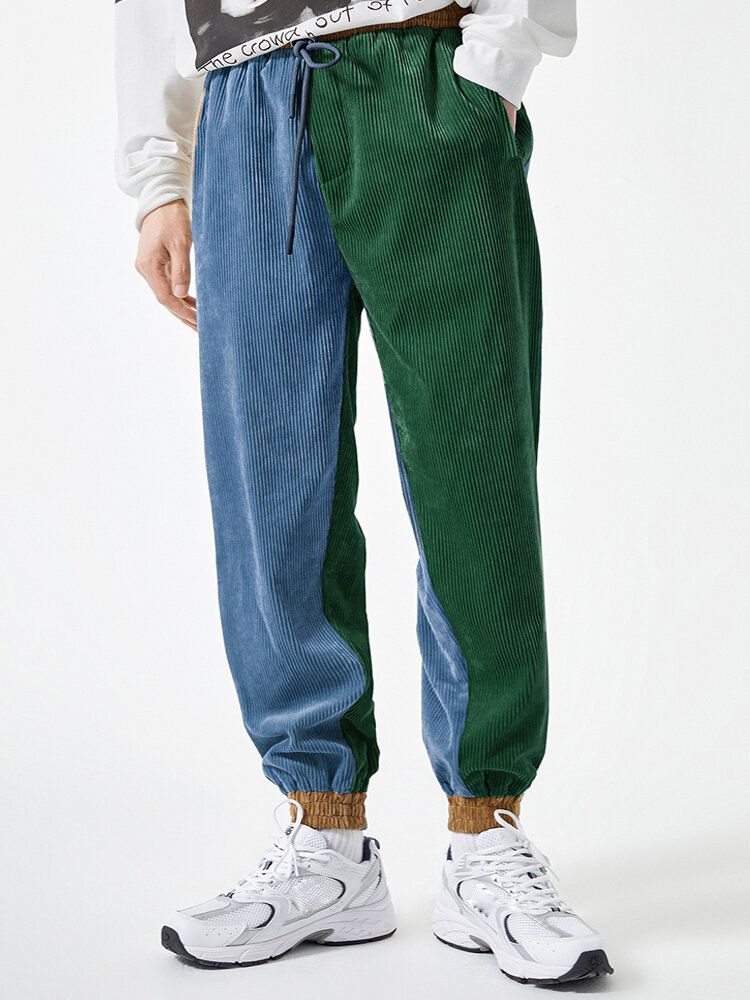 Pantalones De Chándal Casuales De Cintura Elástica Con Cordón De Retazos Para Hombre