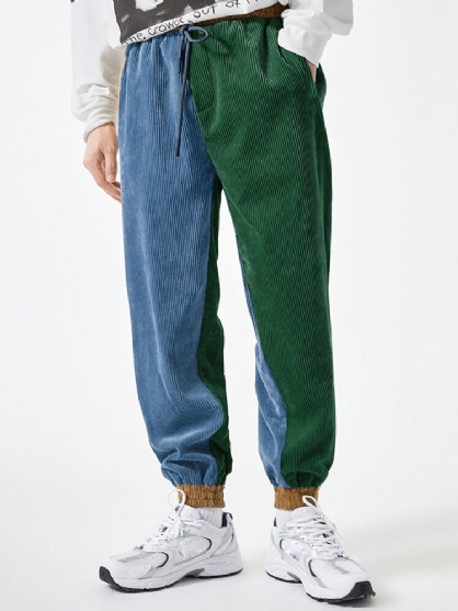 Pantalones De Chándal Casuales De Cintura Elástica Con Cordón De Retazos Para Hombre