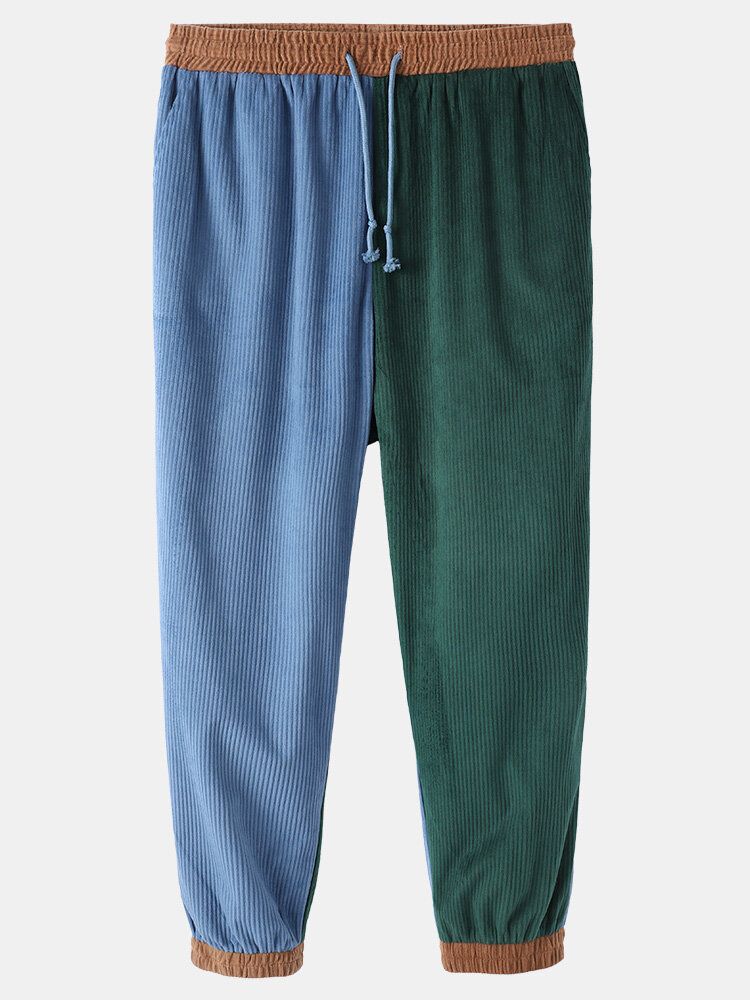 Pantalones De Chándal Casuales De Cintura Elástica Con Cordón De Retazos Para Hombre