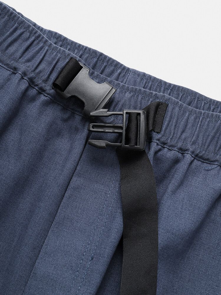 Pantalones De Chándal Casuales De Color Sólido 100% Algodón Para Hombre Con Bolsillo