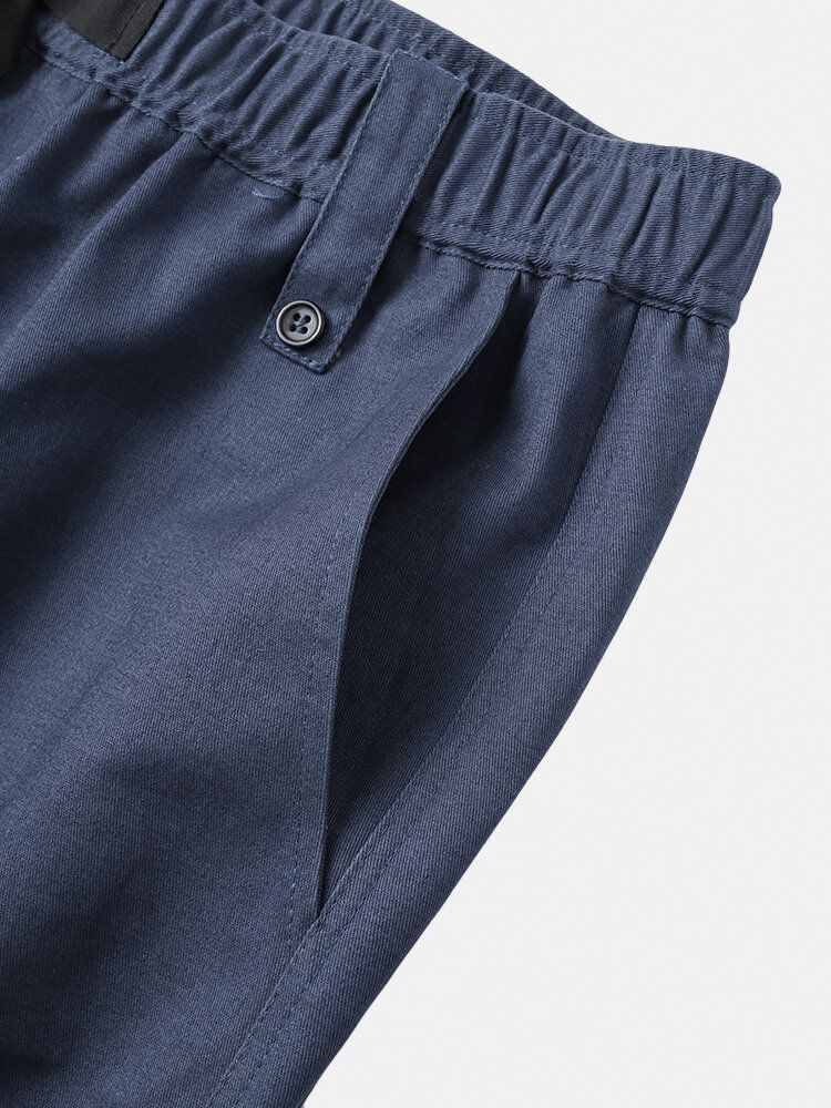 Pantalones De Chándal Casuales De Color Sólido 100% Algodón Para Hombre Con Bolsillo