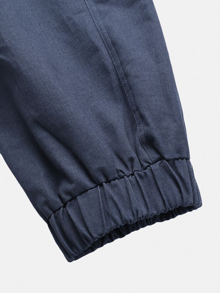 Pantalones De Chándal Casuales De Color Sólido 100% Algodón Para Hombre Con Bolsillo