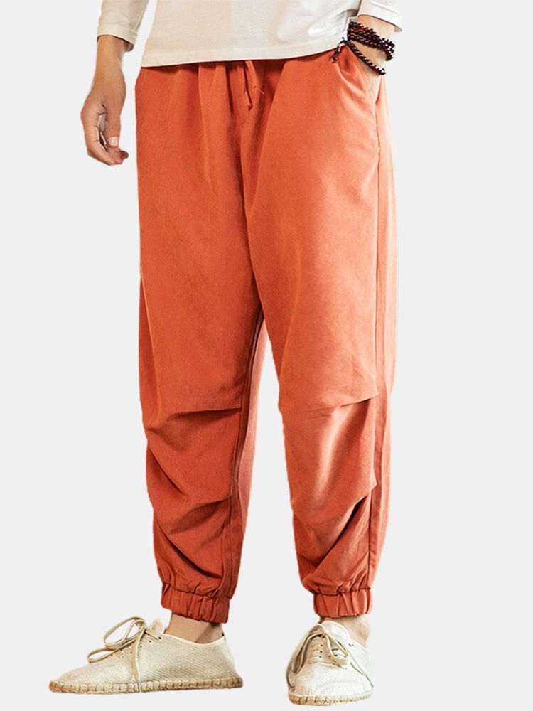 Pantalones De Chándal Casuales Con Cintura Bordada Y Plisada De Color Sólido Para Hombre