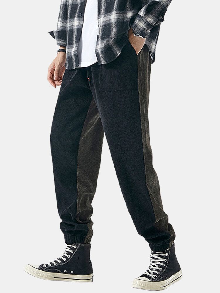 Pantalones De Chándal Casuales Sueltos De Cintura Con Cordón De Lana De Algodón Patchwork Para Hombre