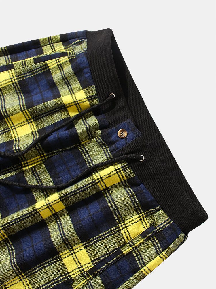 Pantalones De Chándal De Cintura Con Cordón A Rayas Laterales A Cuadros Para Hombre