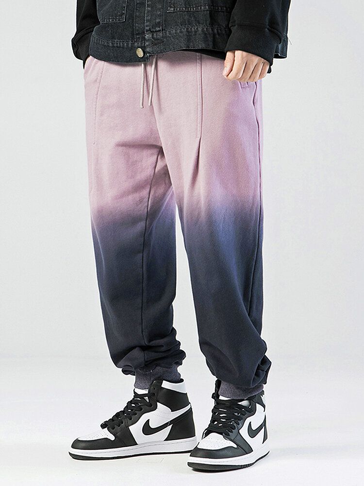 Pantalones De Chándal De Cintura Con Cordón De Dos Tonos Ombre Para Hombre