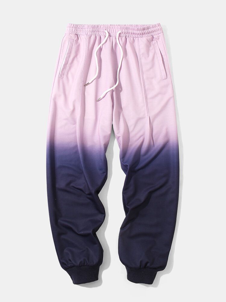 Pantalones De Chándal De Cintura Con Cordón De Dos Tonos Ombre Para Hombre