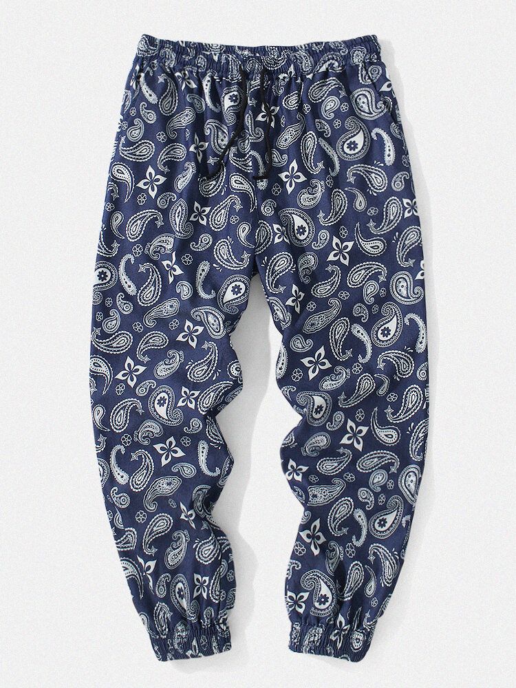 Pantalones De Chándal De Cintura Con Cordón De Estilo Étnico Con Estampado De Paisley Para Hombre