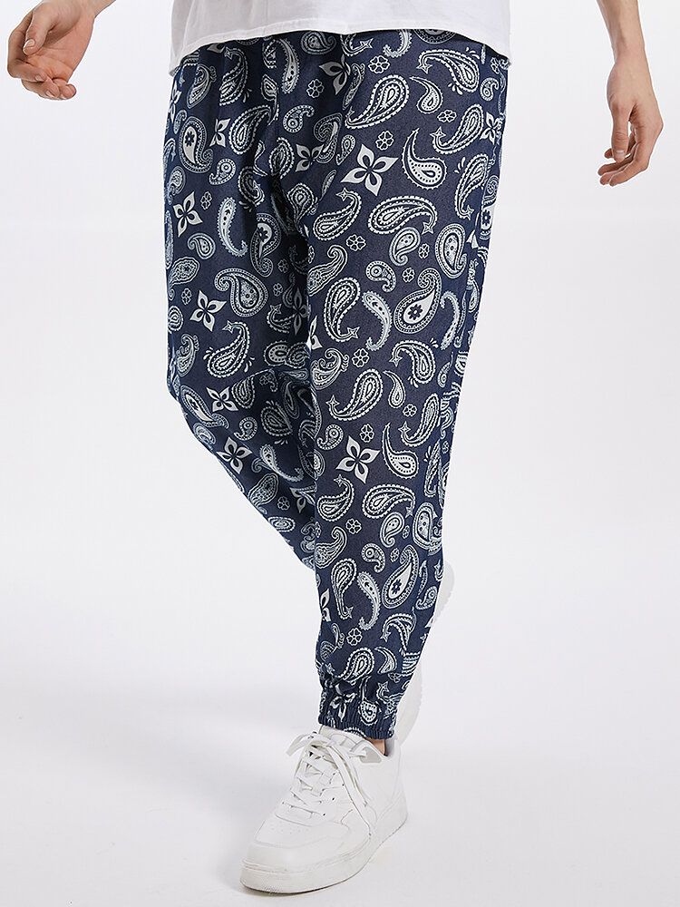 Pantalones De Chándal De Cintura Con Cordón De Estilo Étnico Con Estampado De Paisley Para Hombre