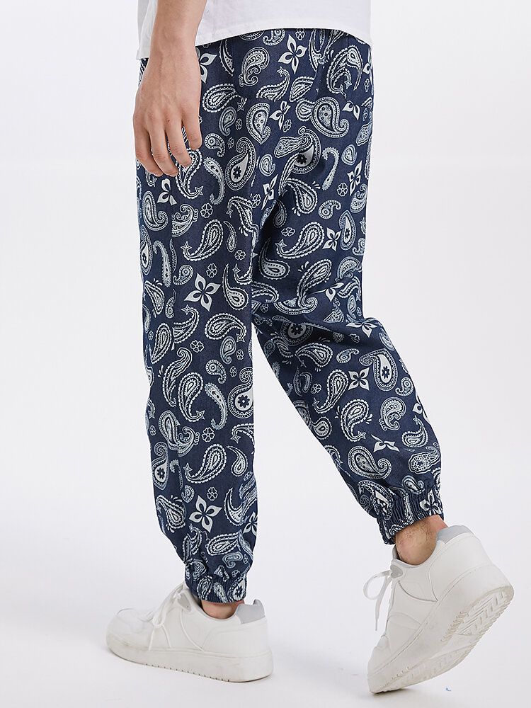 Pantalones De Chándal De Cintura Con Cordón De Estilo Étnico Con Estampado De Paisley Para Hombre