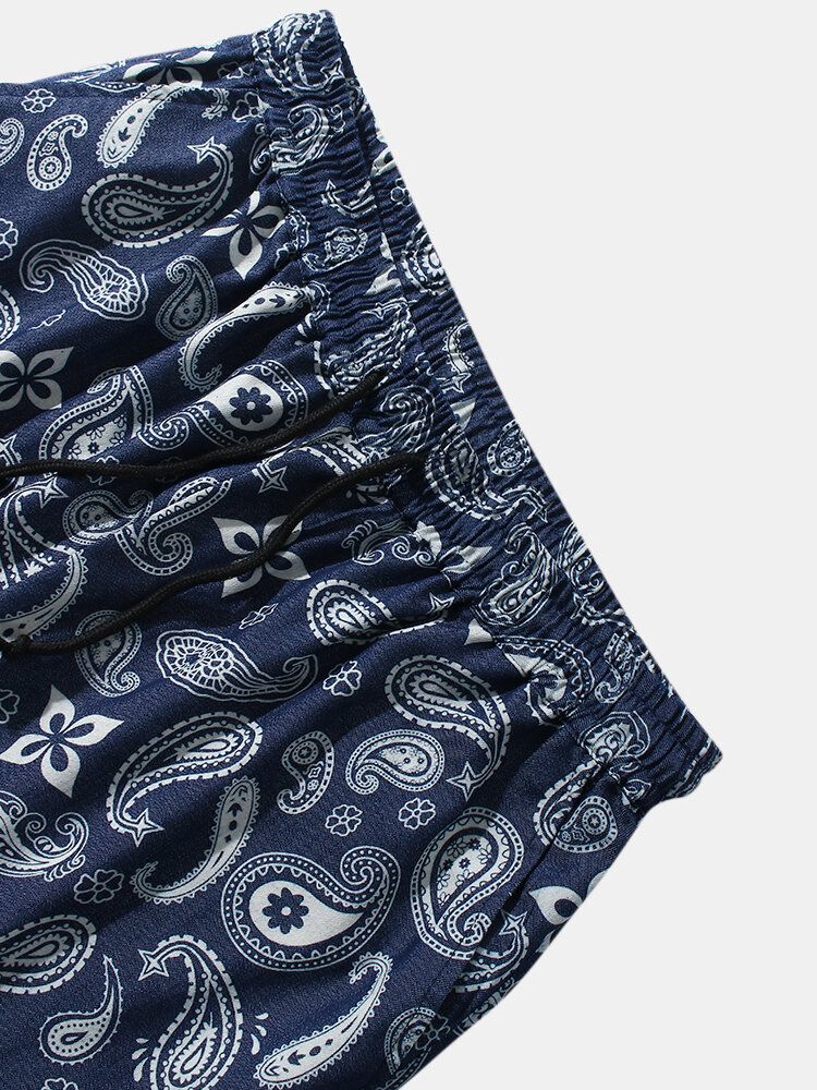 Pantalones De Chándal De Cintura Con Cordón De Estilo Étnico Con Estampado De Paisley Para Hombre