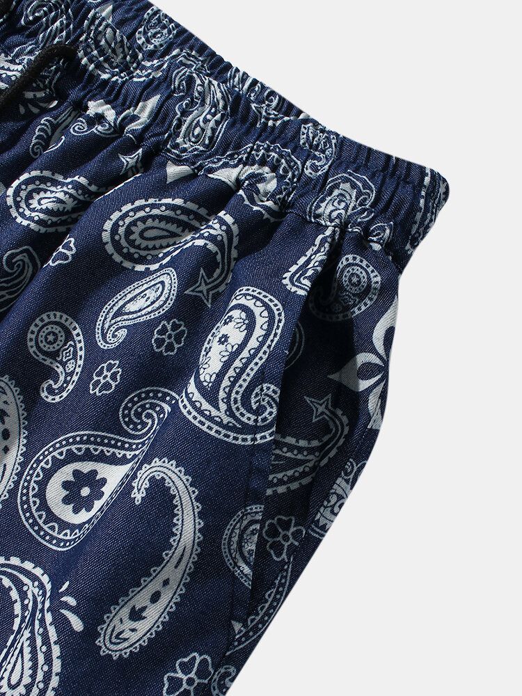 Pantalones De Chándal De Cintura Con Cordón De Estilo Étnico Con Estampado De Paisley Para Hombre