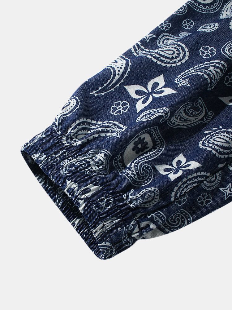 Pantalones De Chándal De Cintura Con Cordón De Estilo Étnico Con Estampado De Paisley Para Hombre