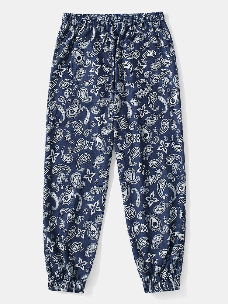 Pantalones De Chándal De Cintura Con Cordón De Estilo Étnico Con Estampado De Paisley Para Hombre