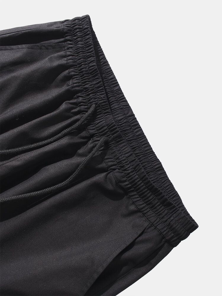 Pantalones De Chándal De Cintura Con Cordón Informal 100% Algodón Con Bolsillos En Contraste Para Hombre