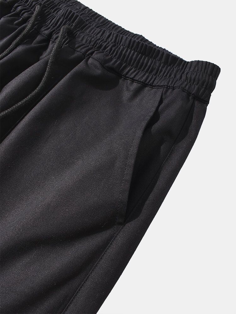 Pantalones De Chándal De Cintura Con Cordón Informal 100% Algodón Con Bolsillos En Contraste Para Hombre